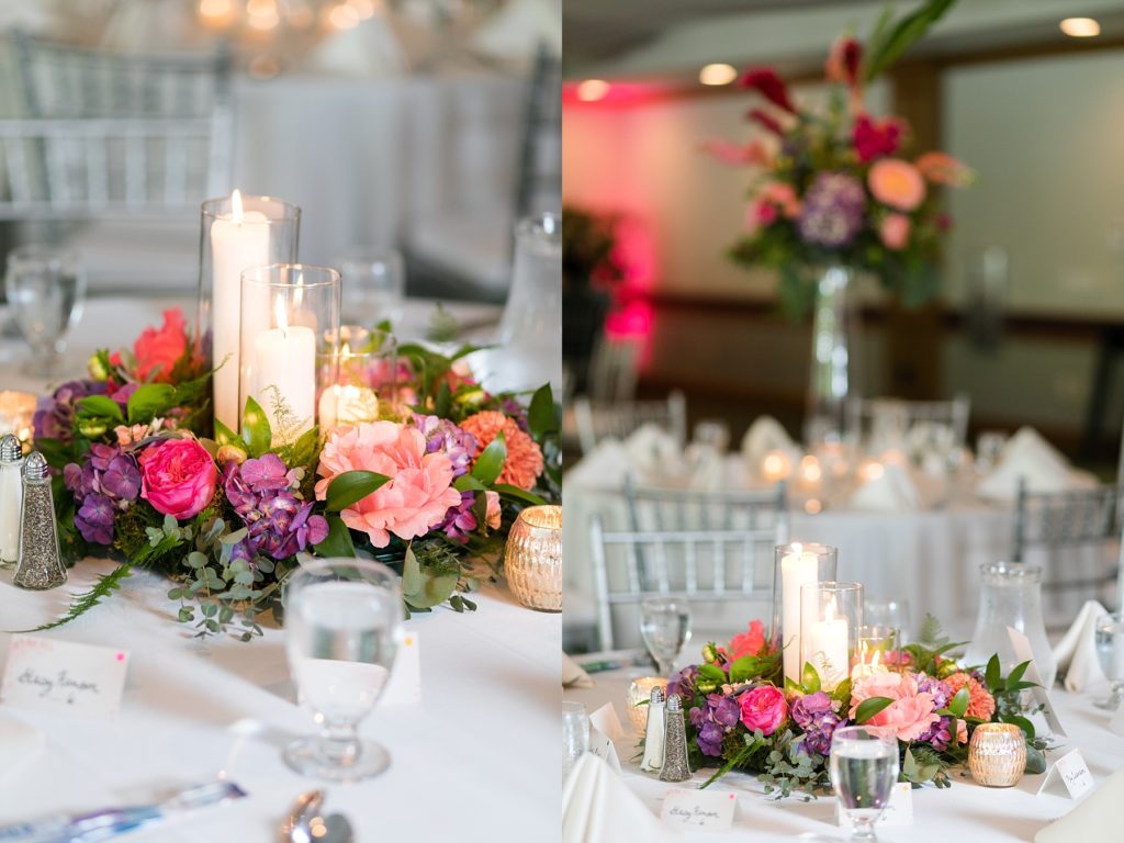 centerpieces for bright bold wedding at The Florian Gardens