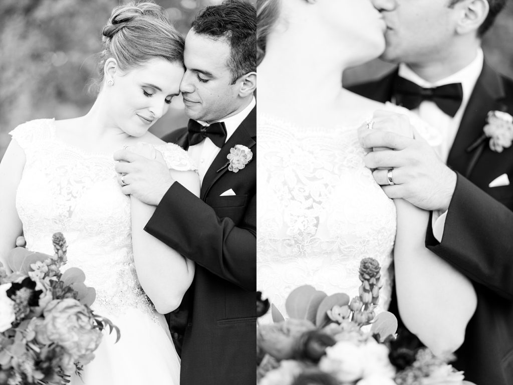 Couple in two black and white photos at their Eau Claire Wedding