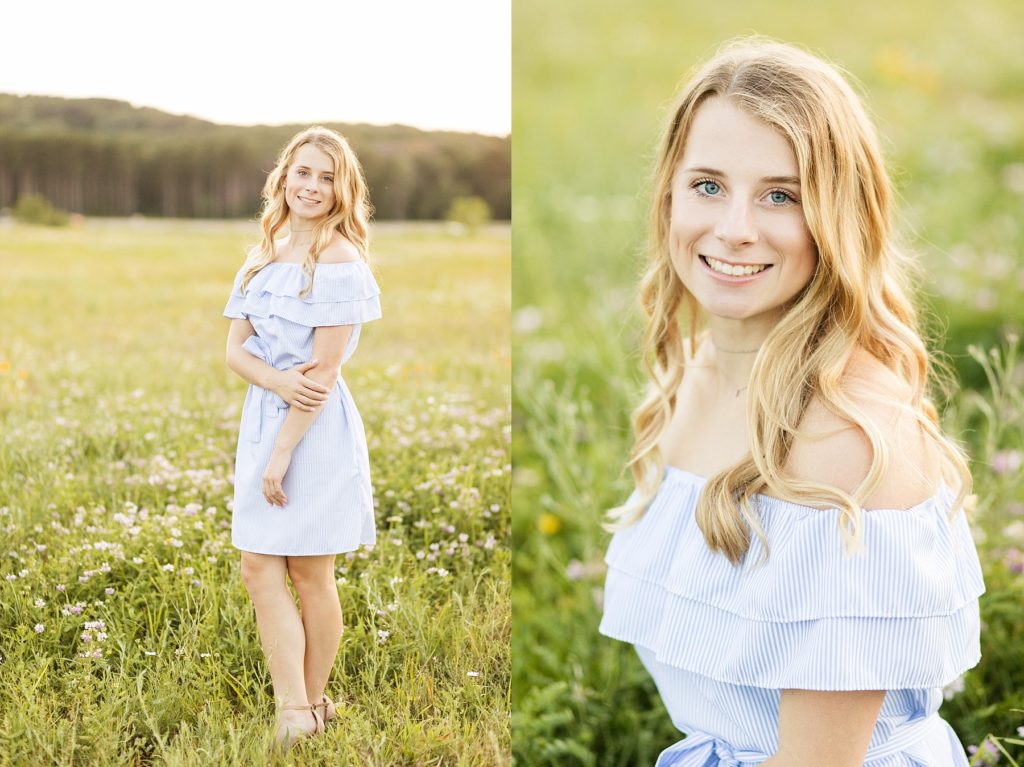 boho senior photos in an Eau Claire field of flowers