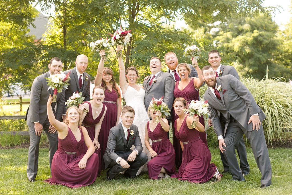 silly photo of bridal party at the Glacier Canyon Conference Center for a wedding at the Wilderness Resort in Wisconsin Dells