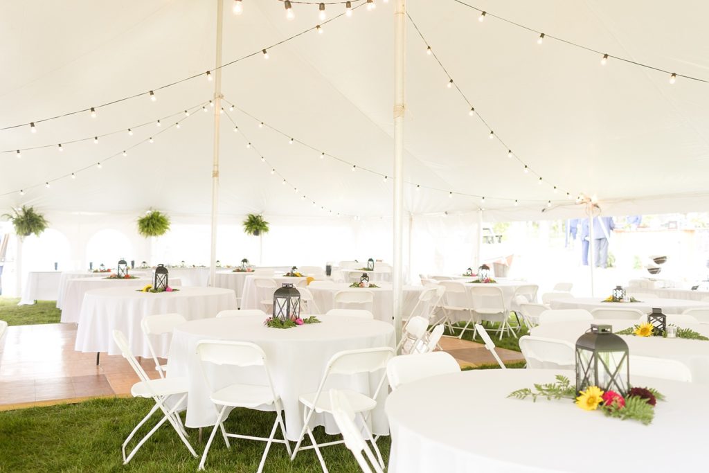 tent set up for a wedding at The Beacons of Minocqua on their wedding day