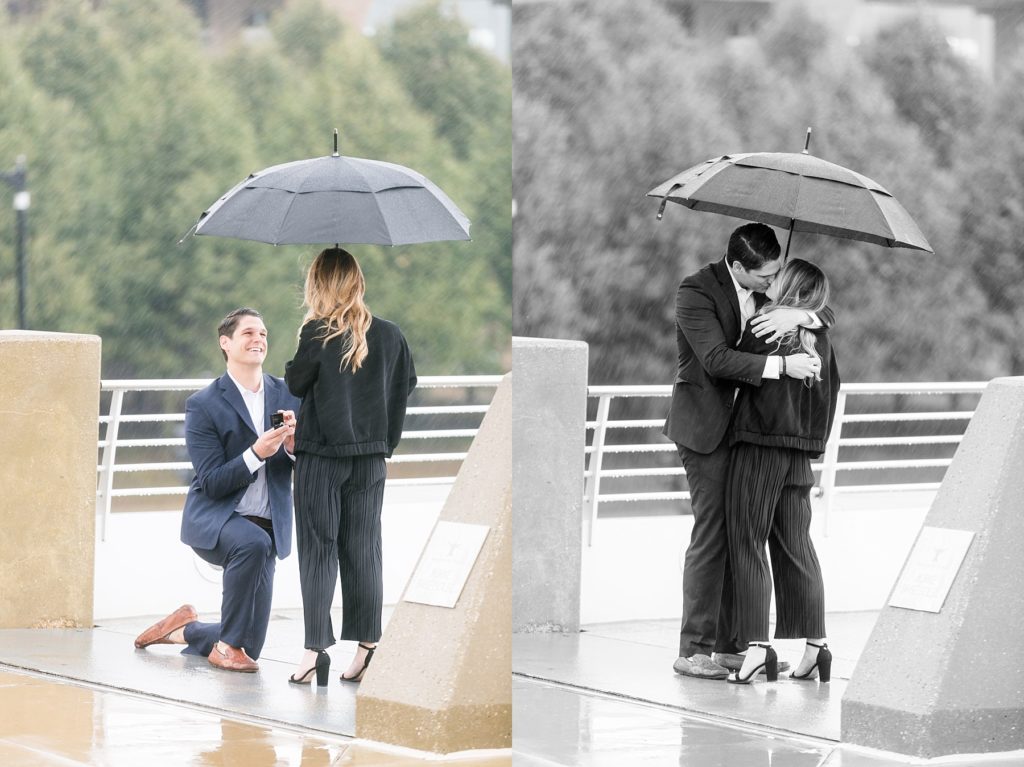 proposal in the rain at the Milwaukee Art Museum
