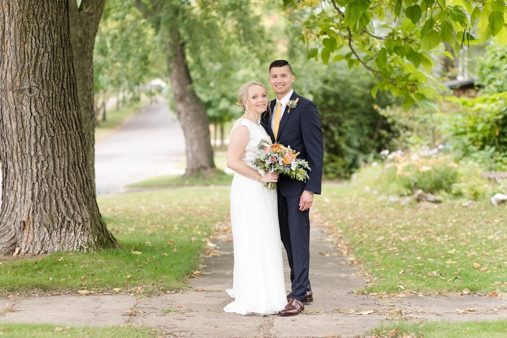 bride and groom after first look in Chippewa Falls wedding
