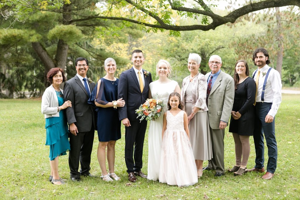 family photos on wedding day taken at Irvine Park in Chippewa Falls