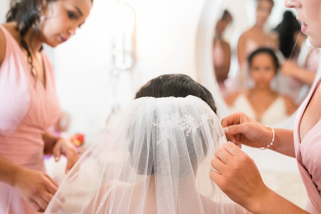 bride getting her veil put in at Lilydale in Chippewa Falls, WI