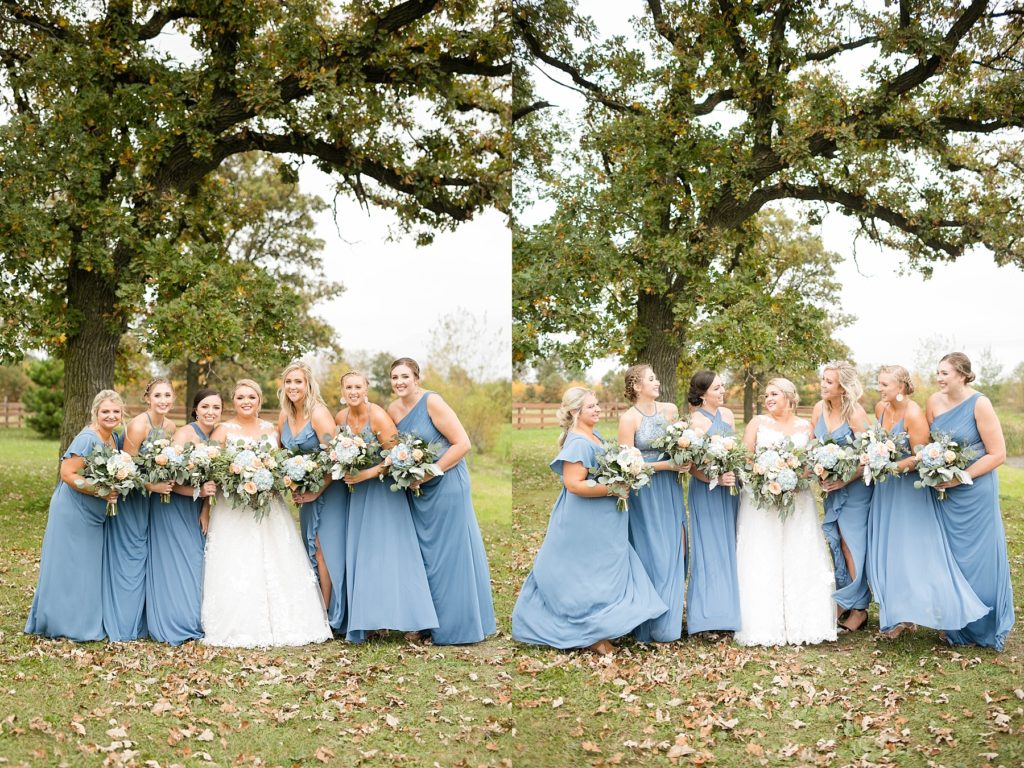 bridesmaids at their fall wedding at Lilydale in Chippewa Falls