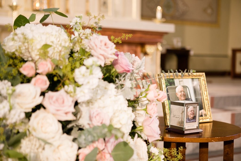 memorial of father for wedding ceremony at Notre Dame Catholic Church in Chippewa Falls