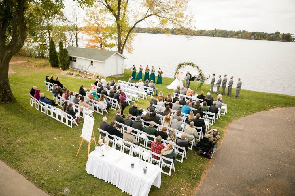 wedding ceremony from above at a wedding at Lake Wissota Golf & Events