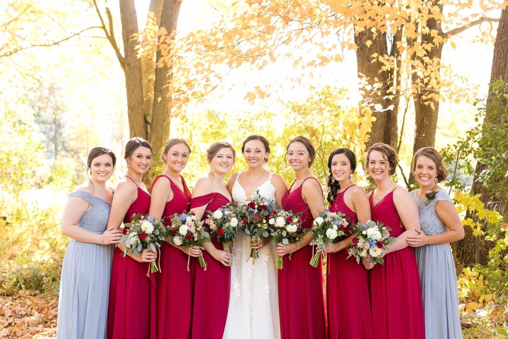 bridesmaids at Rib Mountain in Wausau at a fall wedding 