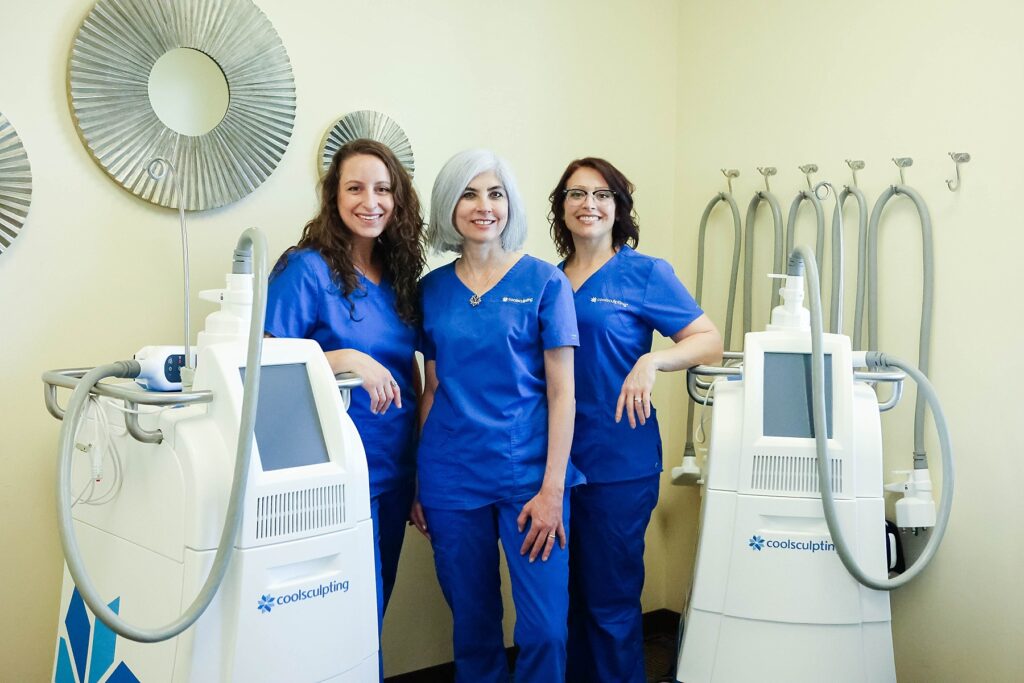 CoolSculpting providers at Lotus Spa in Eau Claire from left to right: Jenna Barnes, Dr. Michelle Facer, Jennifer Boettcher